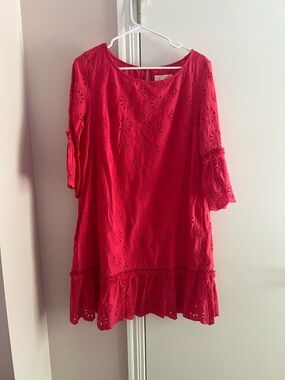 Anthropologie Women’s Red/Pink Eyelet Swing Dress